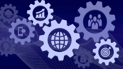 Multi-sized gears on purple background