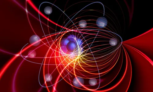 Red and orange quantum pattern on dark background 