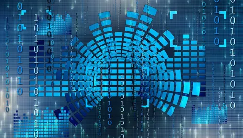 Blue bar graphs on digital background 