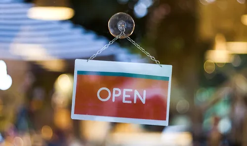 Open sign on glass window