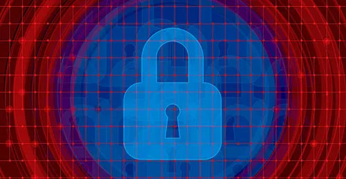 Blue padlock on red and blue grid