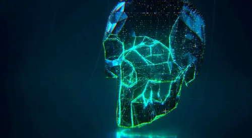 Green network skull on black background