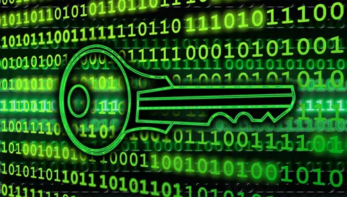 Green key on green and black binary background