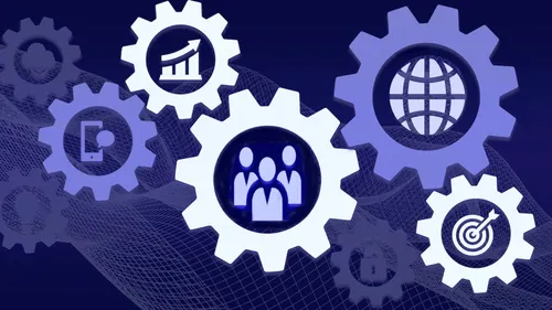 White gears on purple background