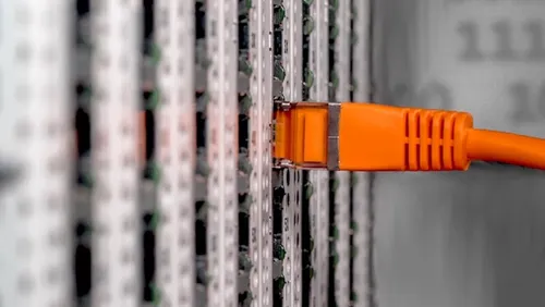 Server with orange connecting cord