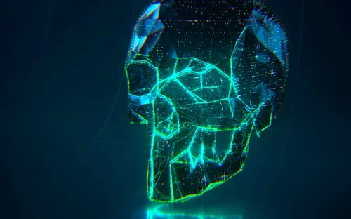 Green skull made of network lights