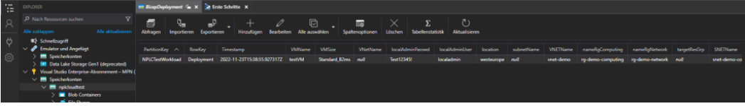 table storage with bicep parameters