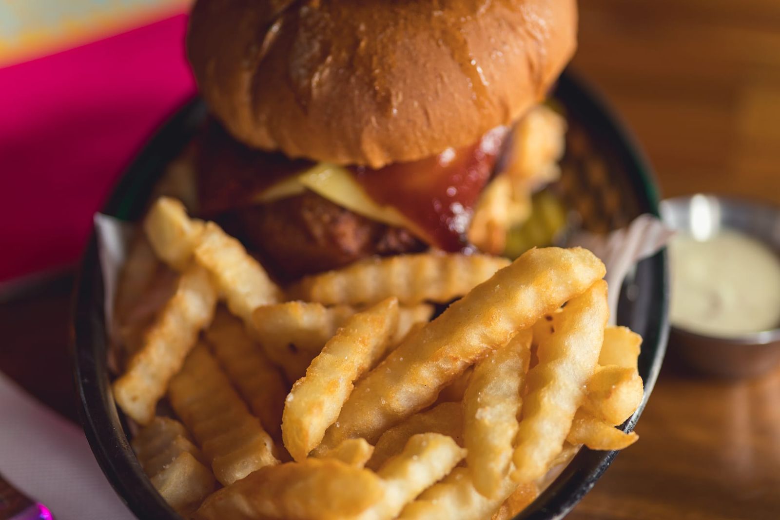 Burger and chips at the Bristol hotel
