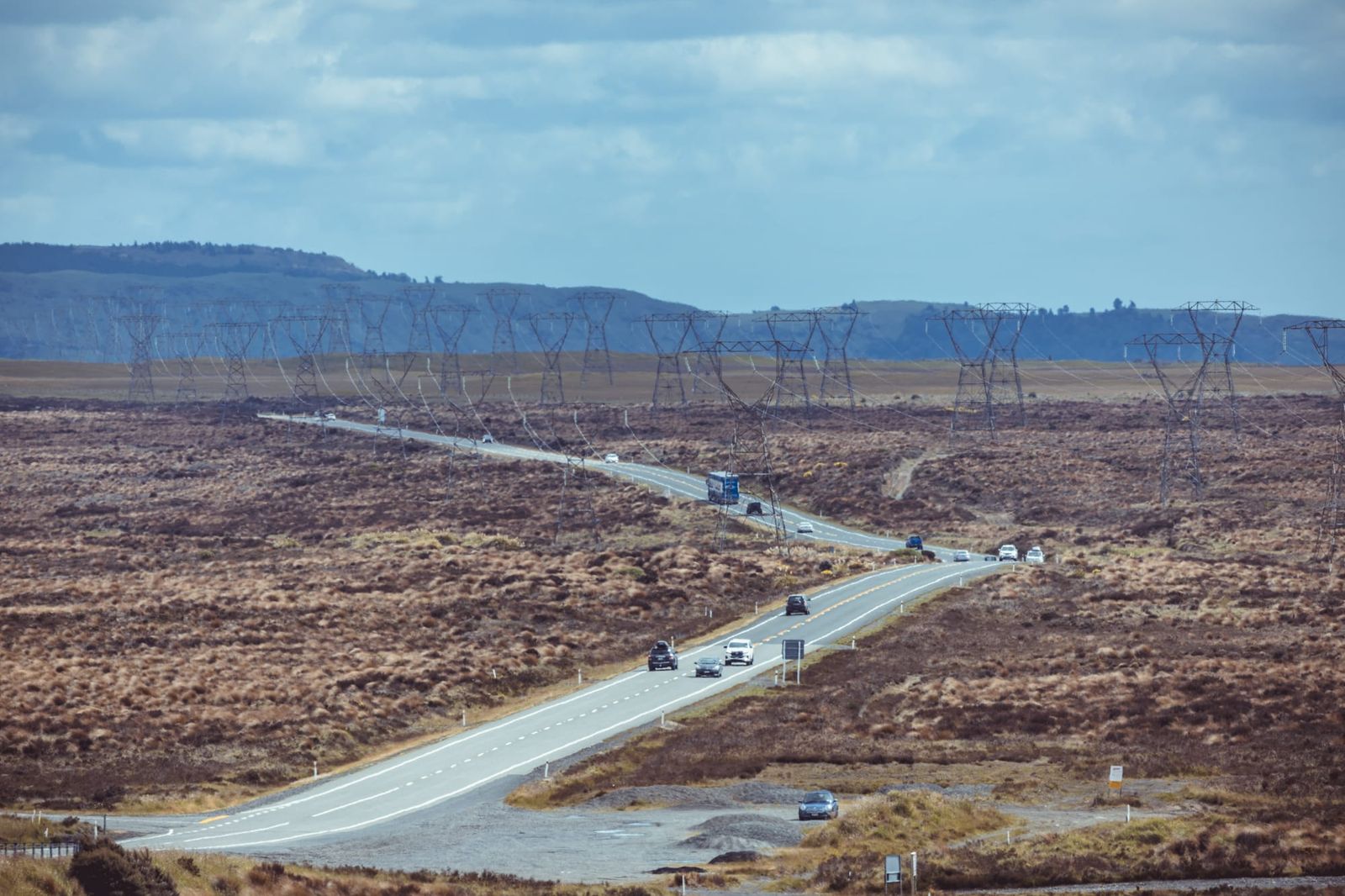 Desert Road with pylons stretching into the distance