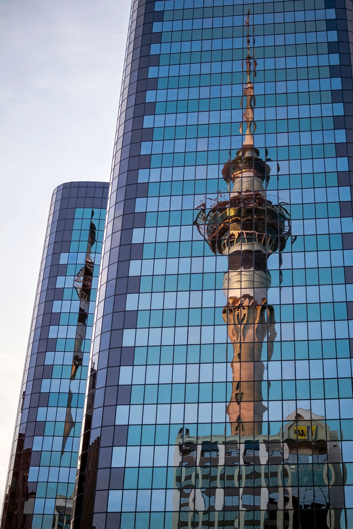 Sky city tower Auckland glass reflection