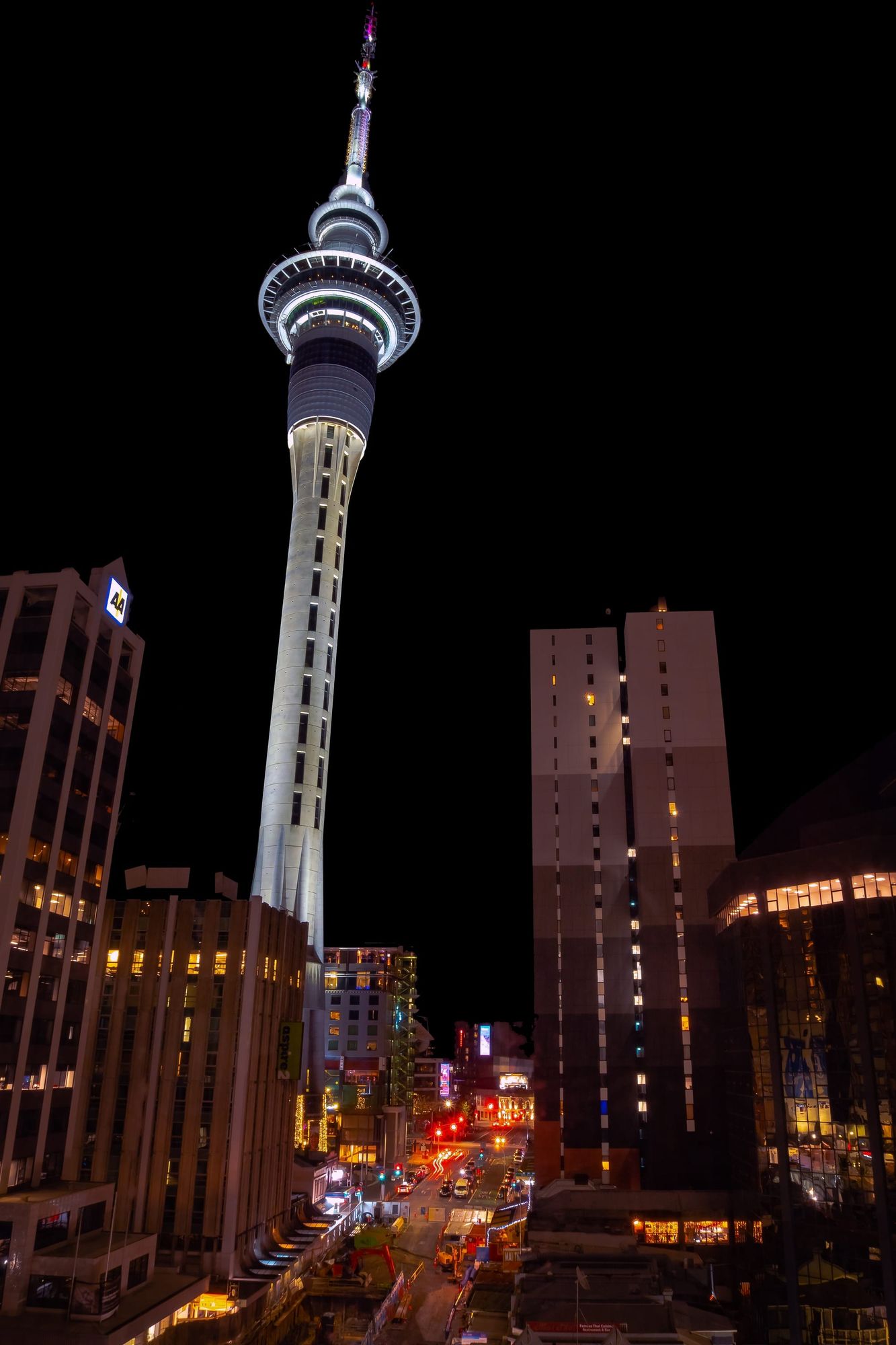 Sky City tower Auckland night