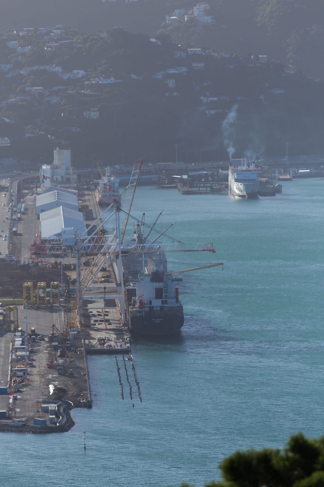 Cargo ships docked at Wellington port