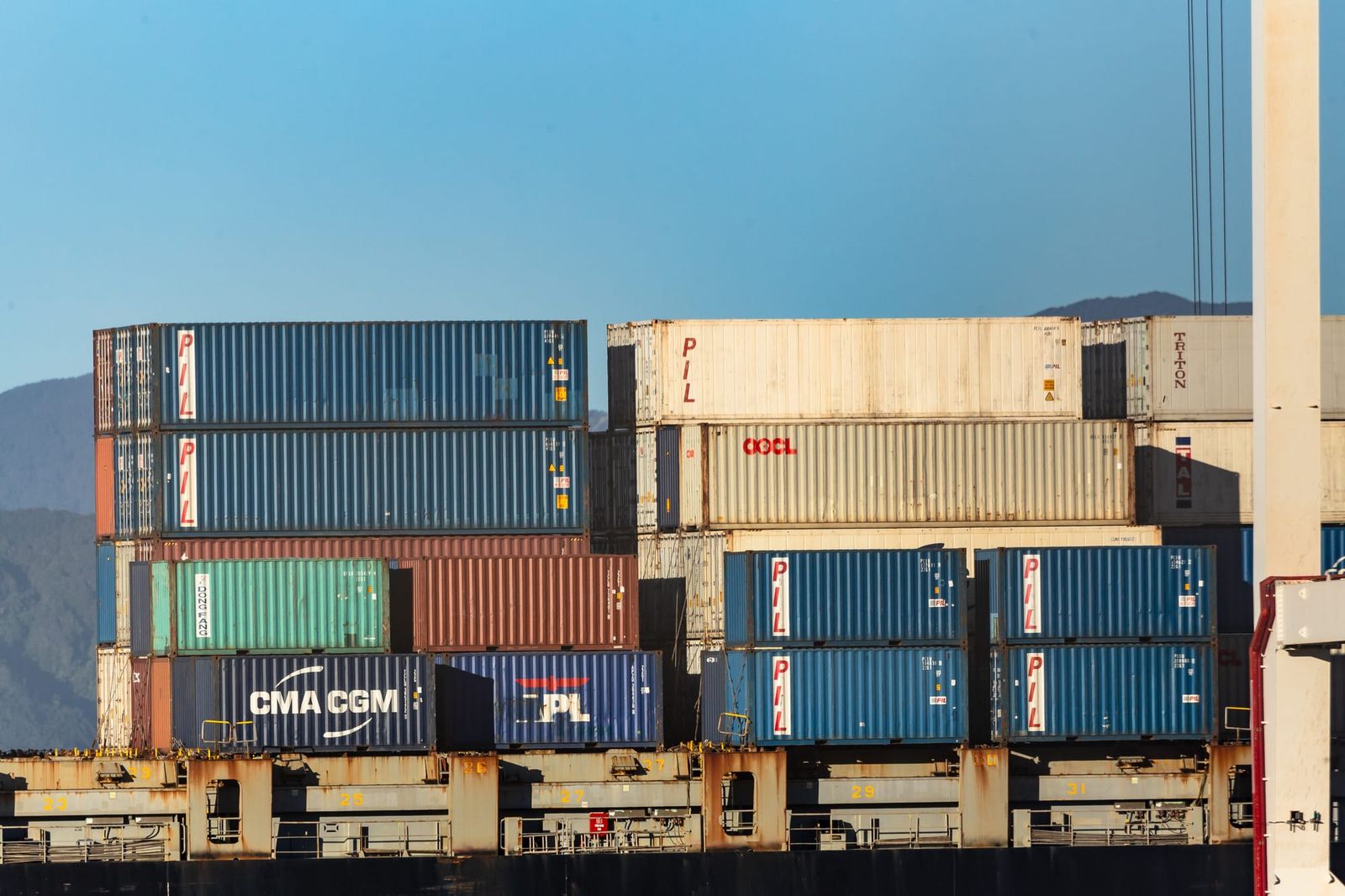 Stacked shipping containers