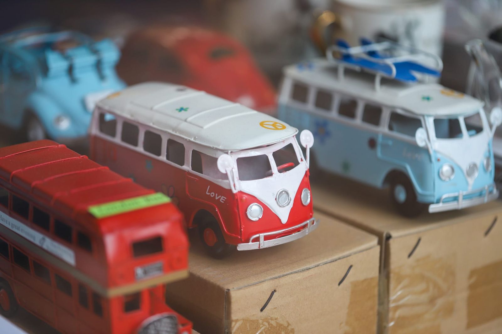 Vintage toy vans and buses