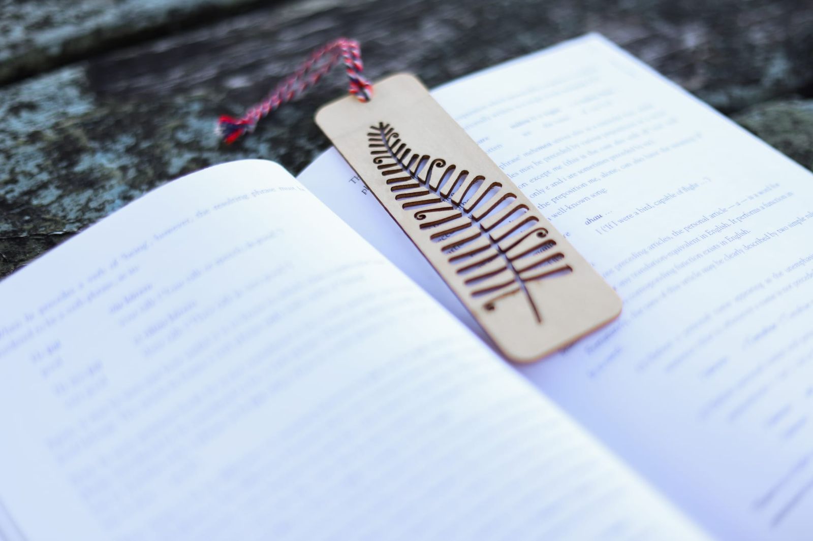 Wooden bookmark with fern leaf