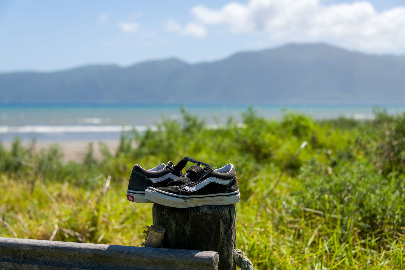 Charlie's shoes on a post