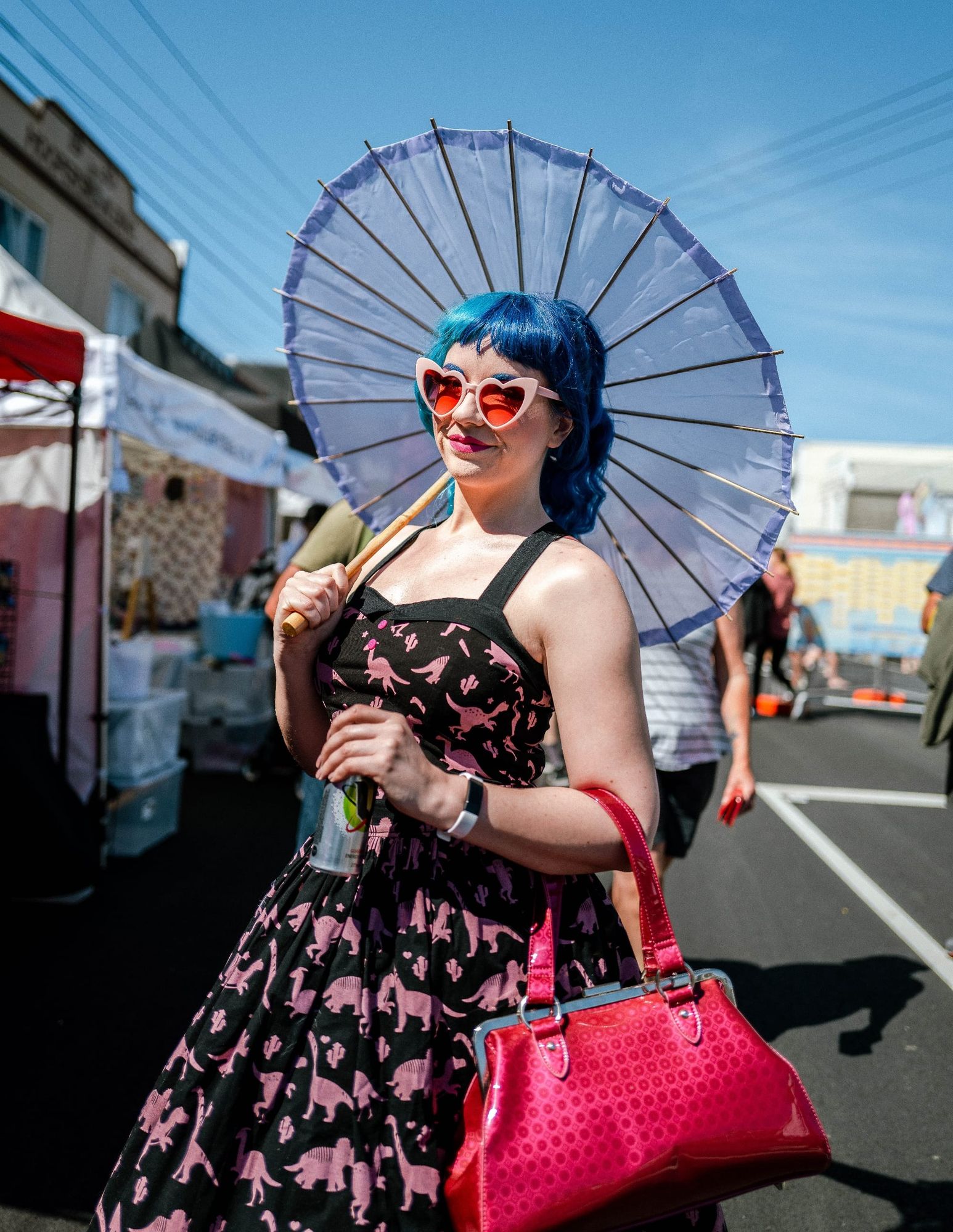 Street fashion with lavender parasol