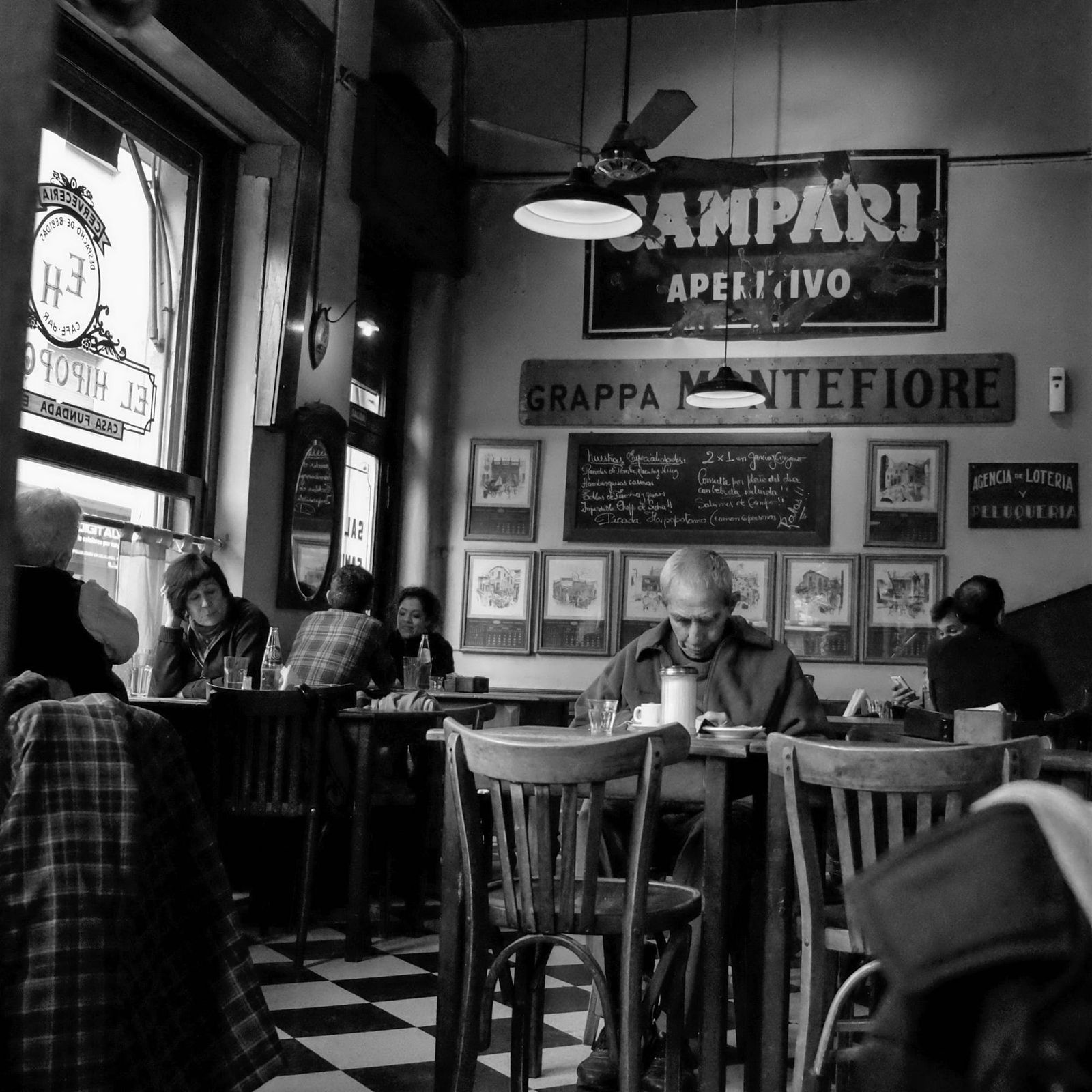 Vintage café interior with patrons