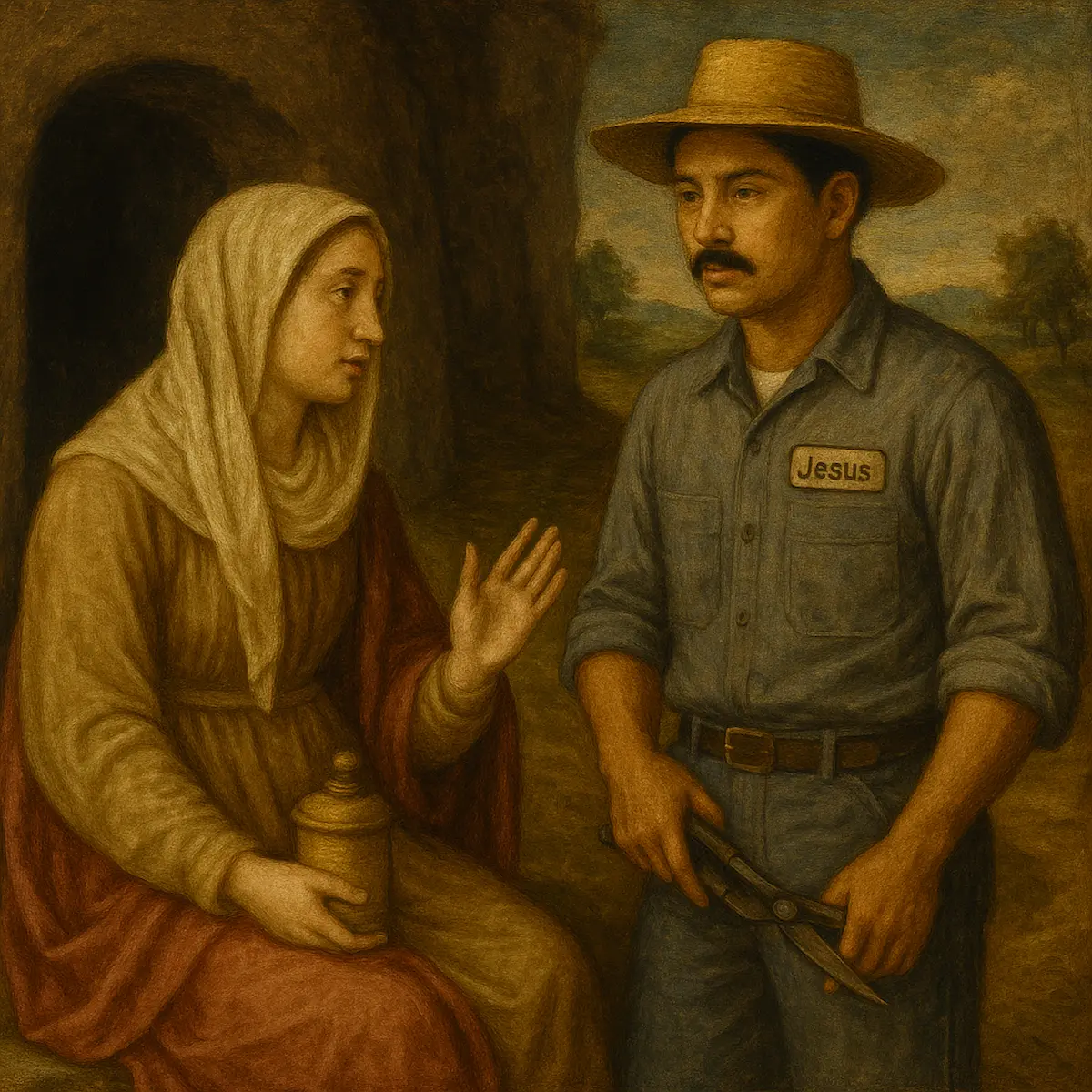 Mary Magdalene mistakes Jesus for the gardener