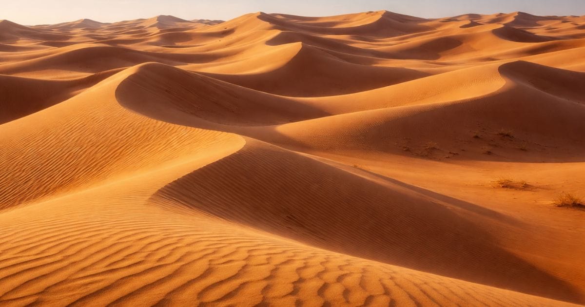 Vast desert sand dunes under a clear sky