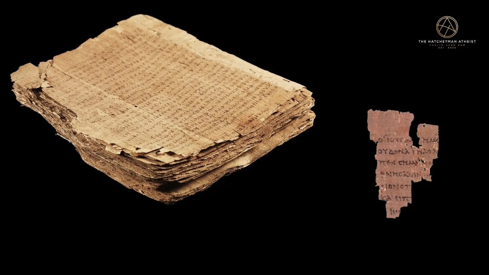 Composite image showing Papyrus 66 folio with Greek text of the Gospel of John alongside the Rylands Library Papyrus 52 fragment containing John 18:31–33