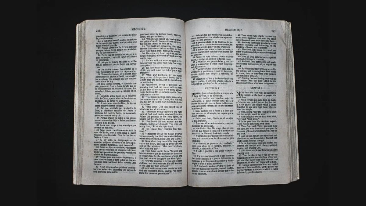 Open Bible on a jet black background