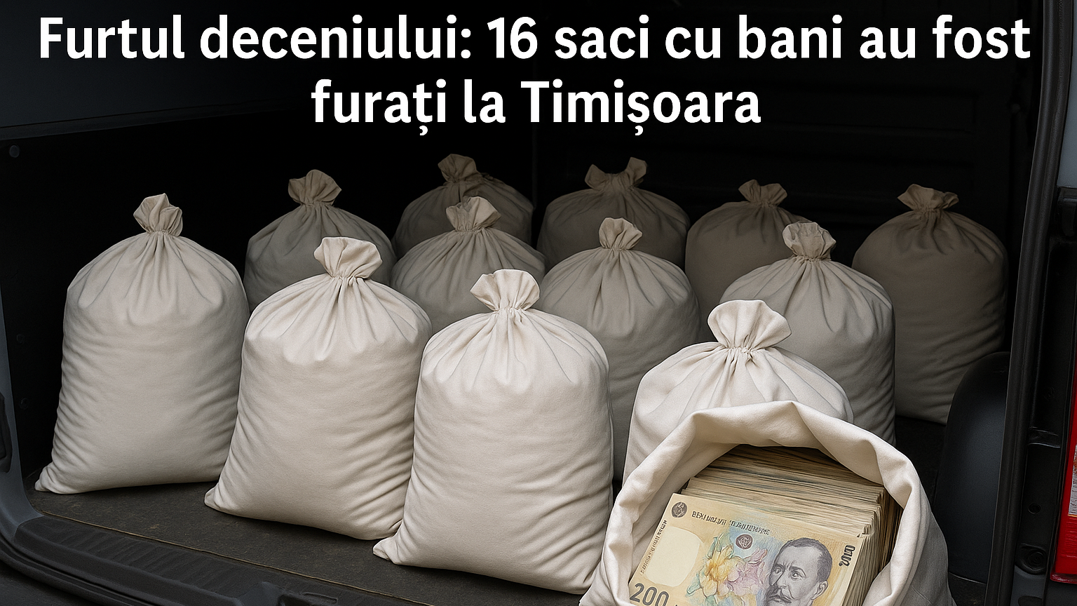 Furtul deceniului la Timișoara: 16 saci cu bani furați de la Poșta Română, găsiți într-o autoutilitară