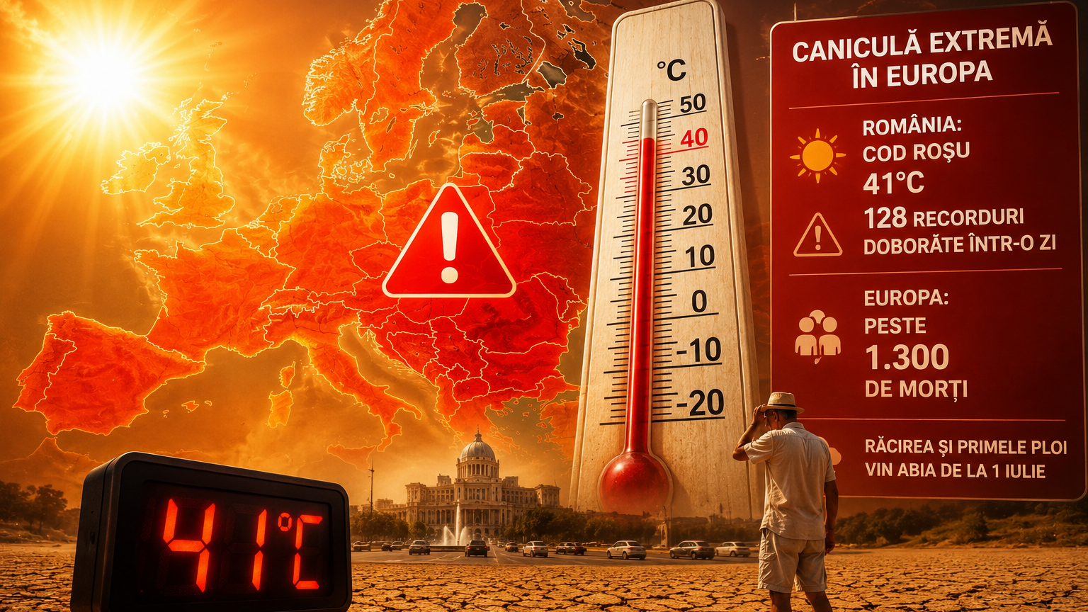 Caniculă istorică în România și în toată Europa: cod roșu, 41°C și 128 de recorduri într-o zi. Bilanț de peste 1.300 de morți pe continent imagine postare