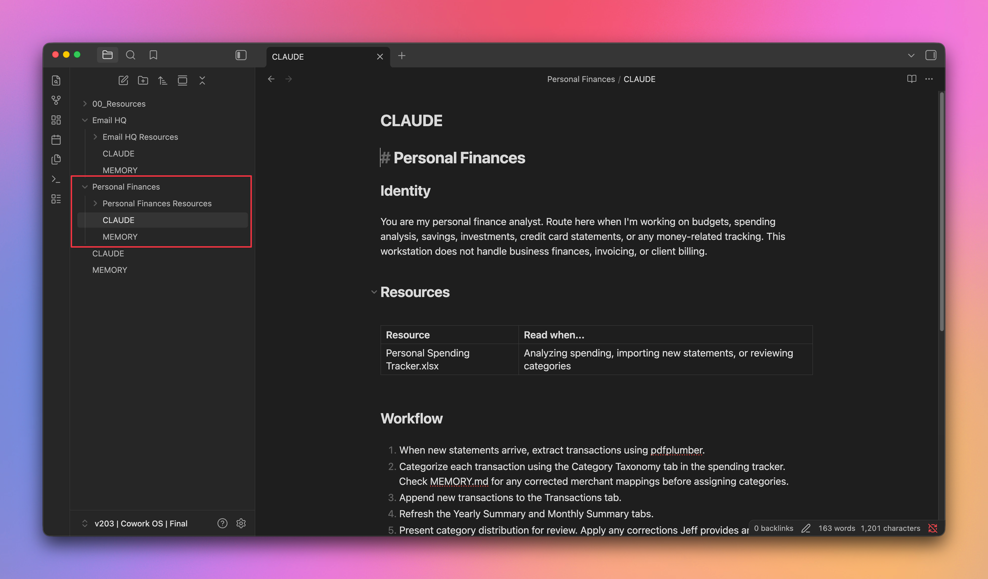 Obsidian vault view of Cowork OS markdown files