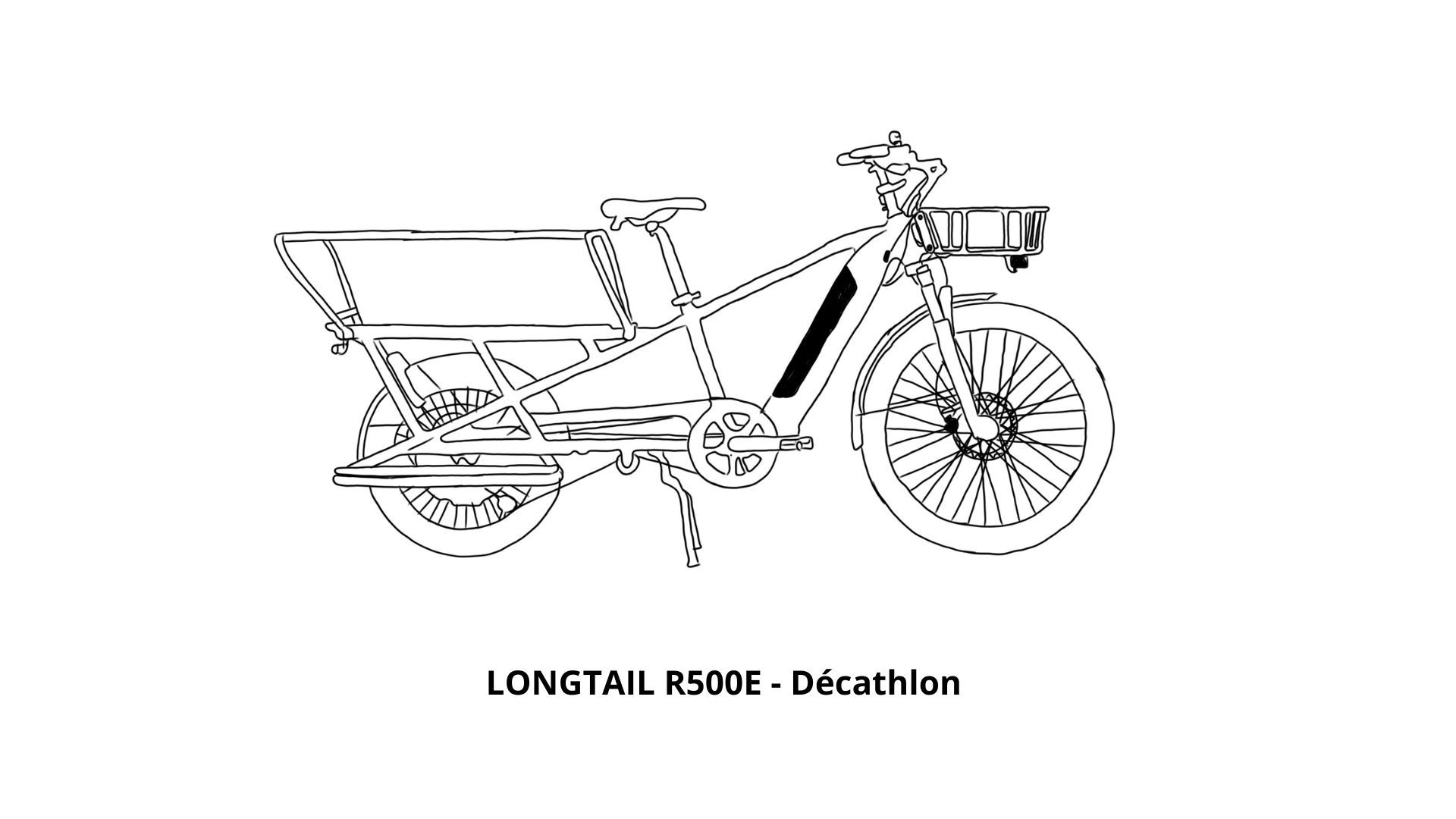 Dessin du vélo longtail R500E de chez décathlon