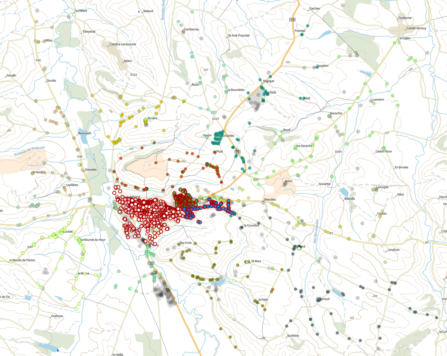Carte de Lectoure représentant tous les points à livrer