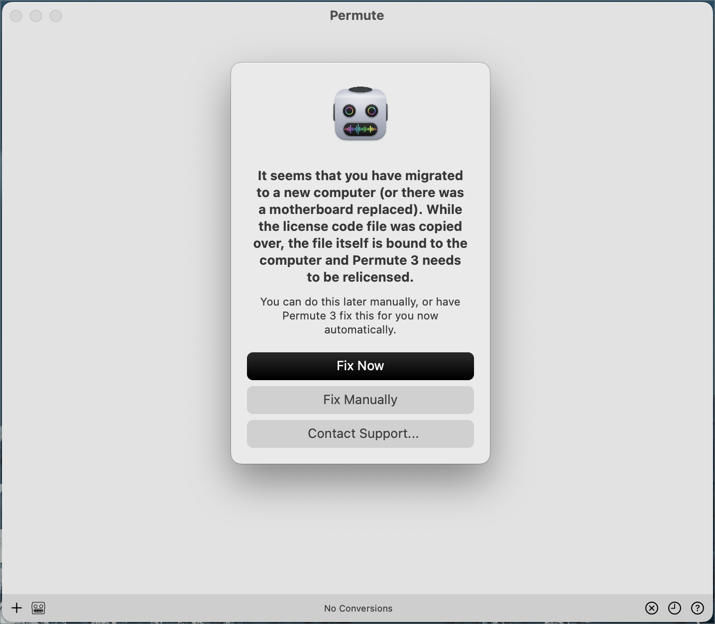 An example of a license in need of being reset