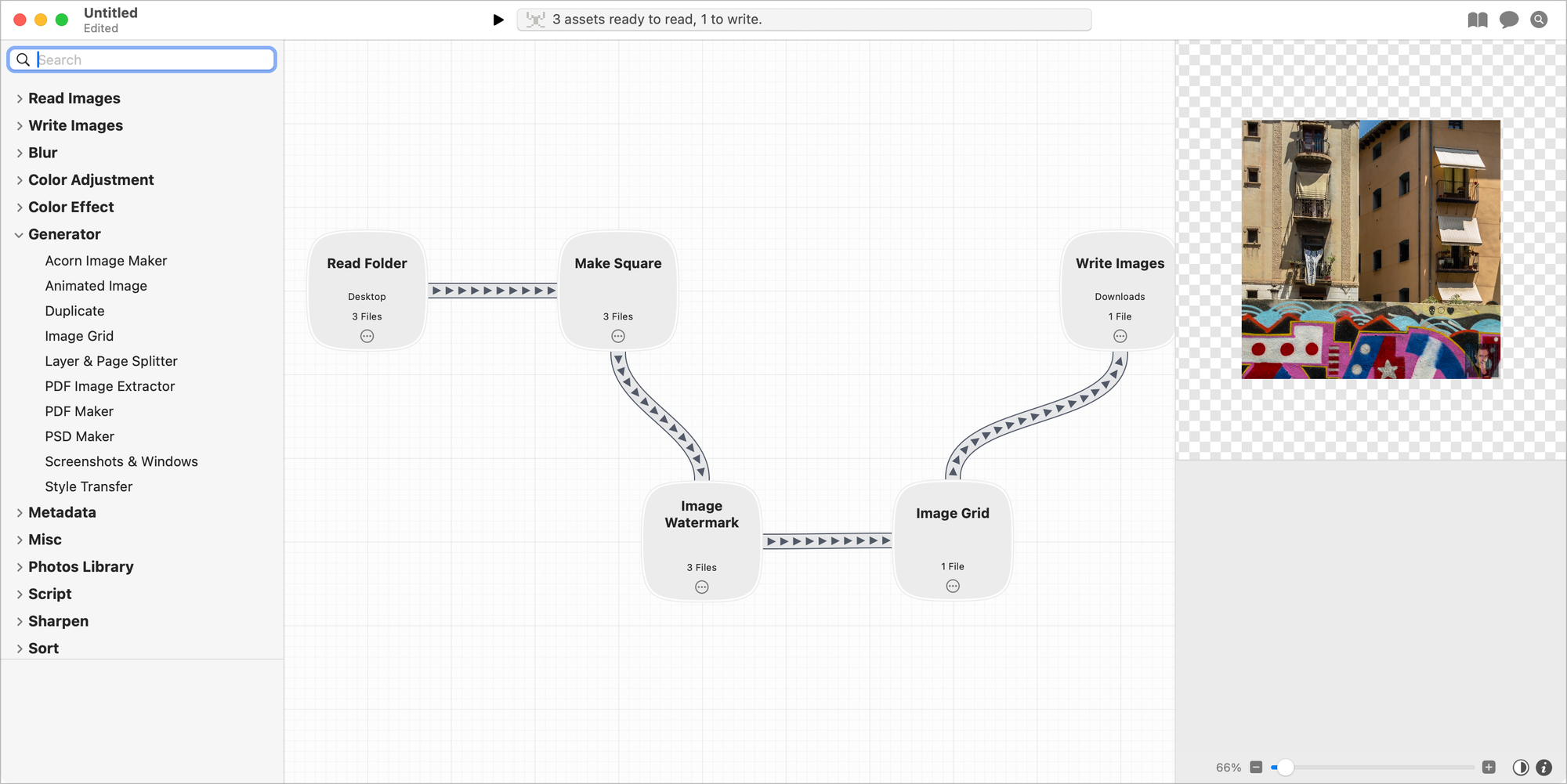 An image processing workflow example that I created in Retrobatch.