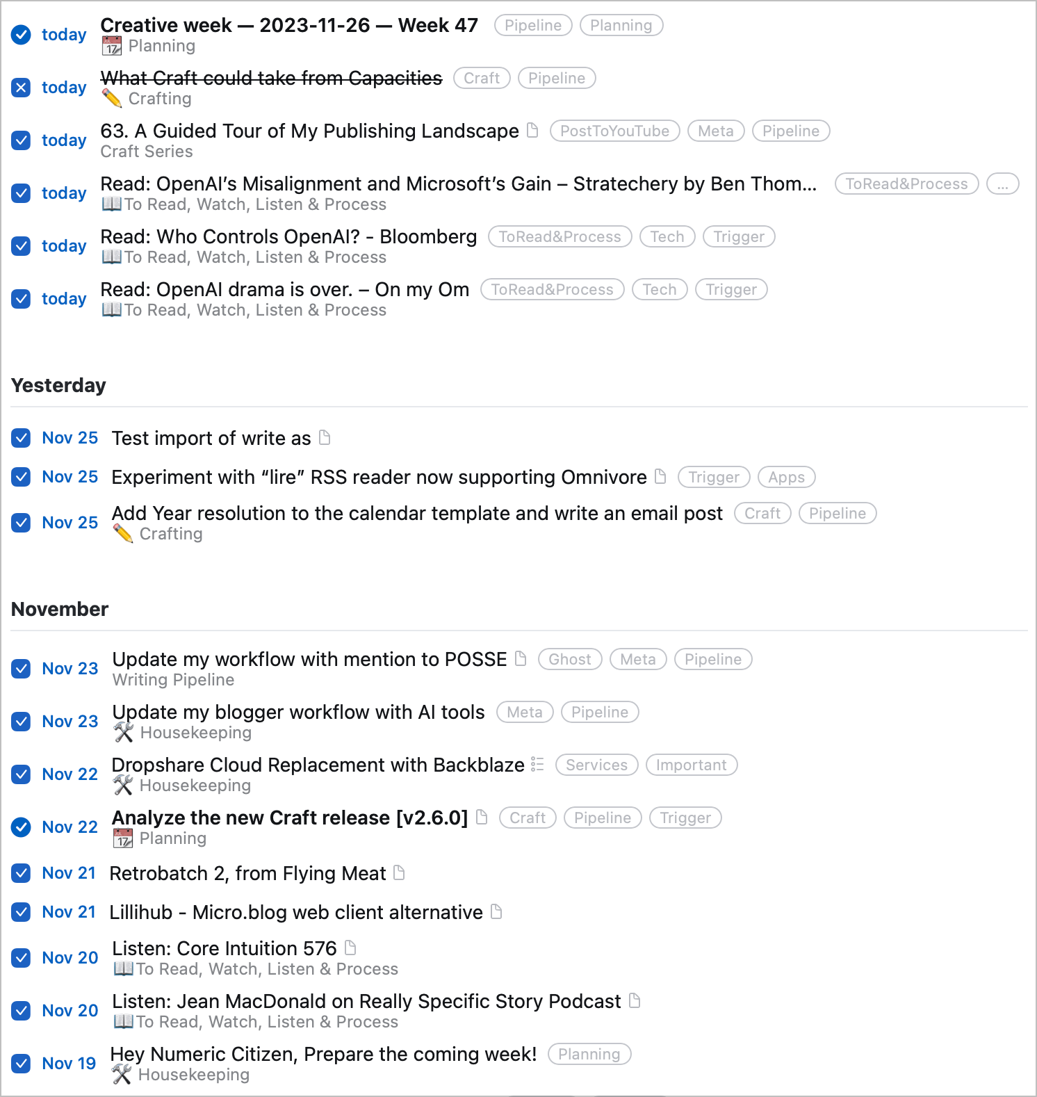 Here is my logbook as seen in Things 3.