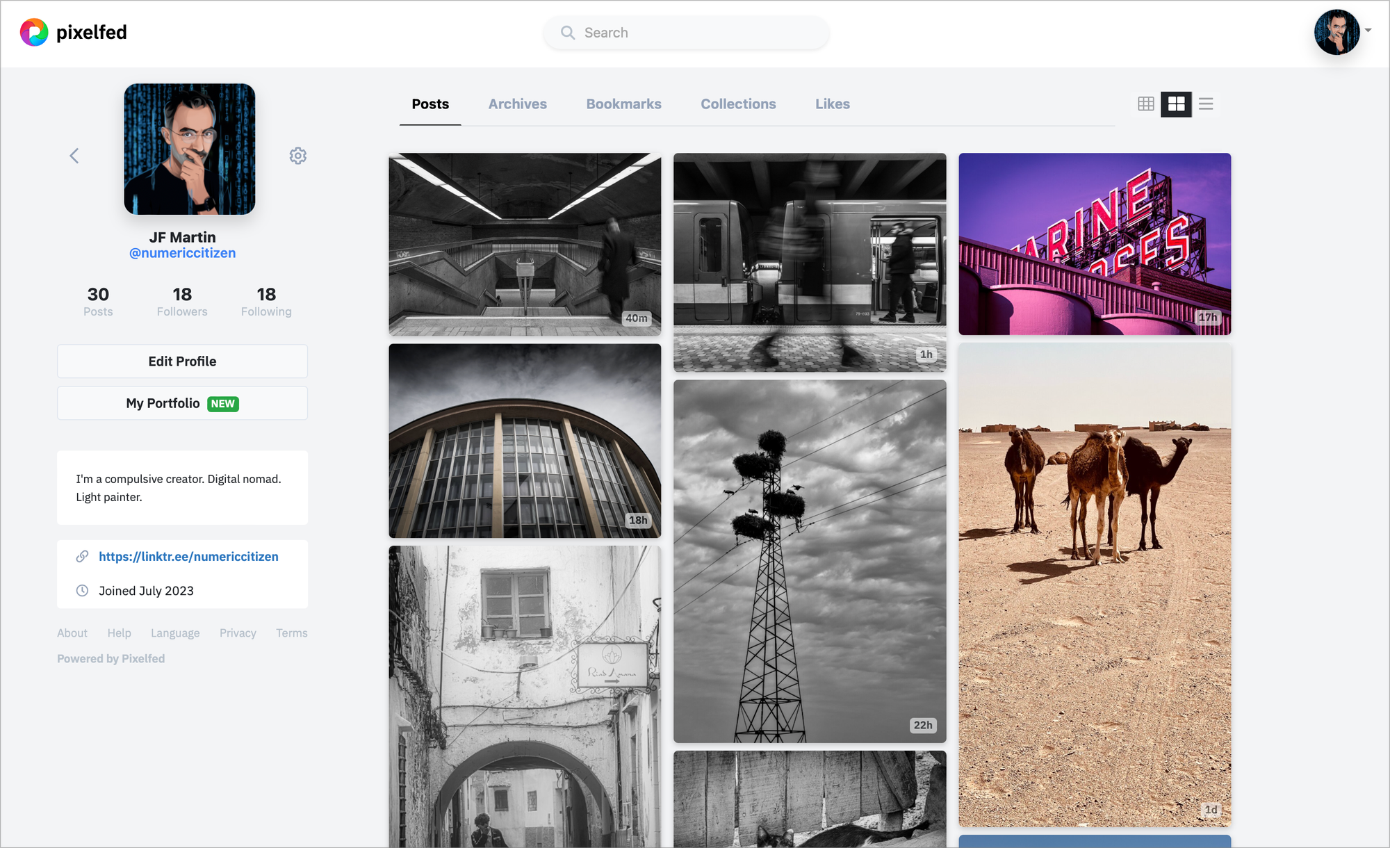 My Pixelfed profile page