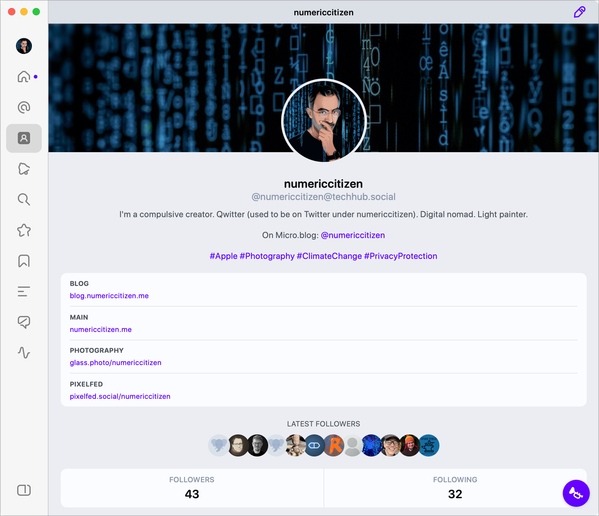 My Mastodon profile page