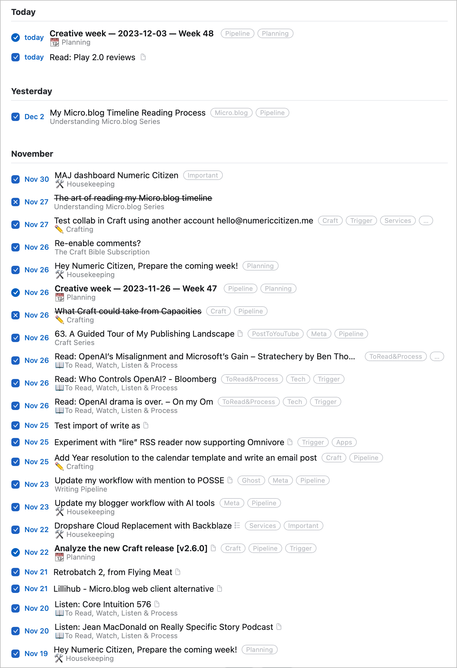 Here is my logbook, as seen in Things 3.