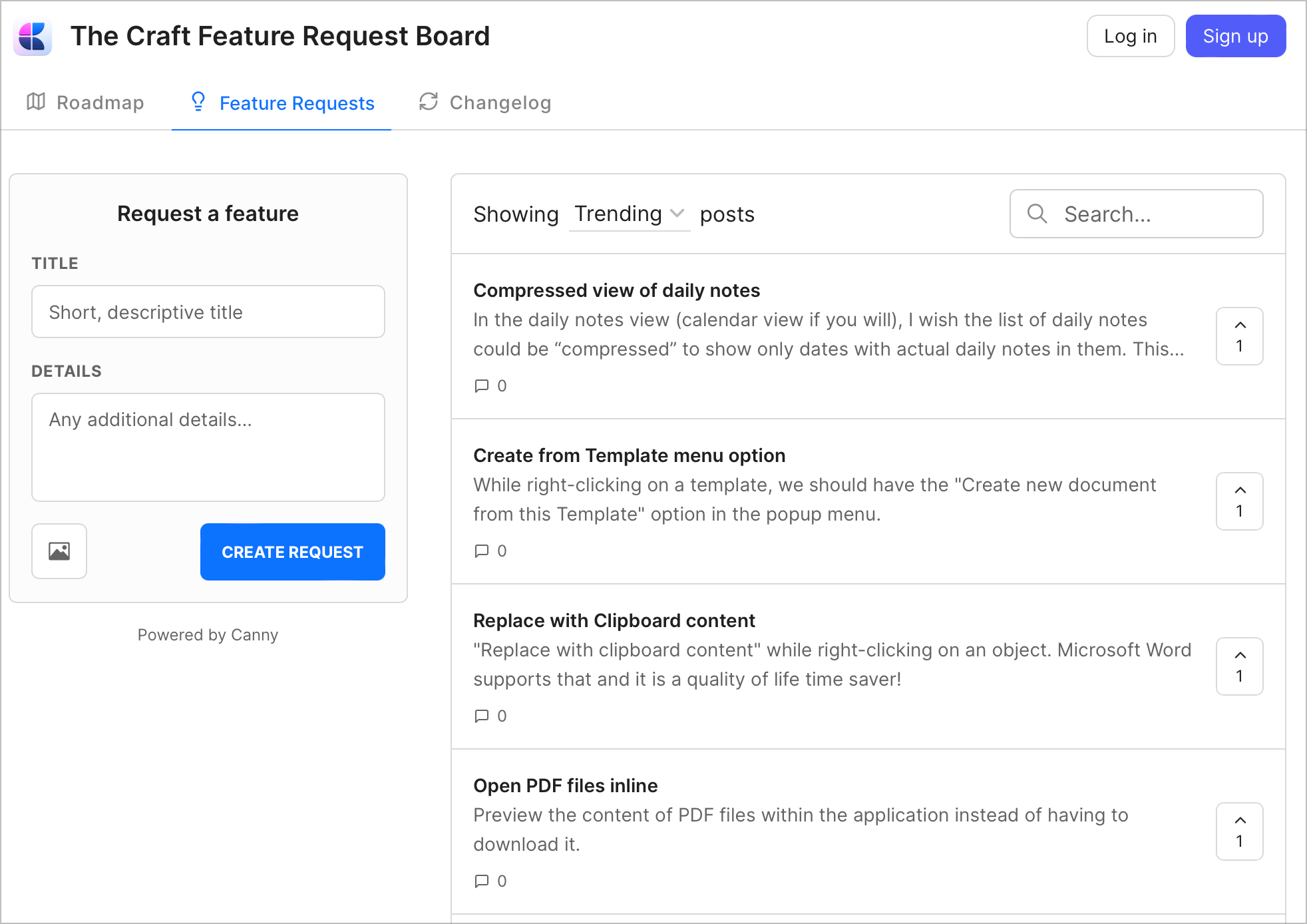 The Craft Feature Request Board - Created by myself.