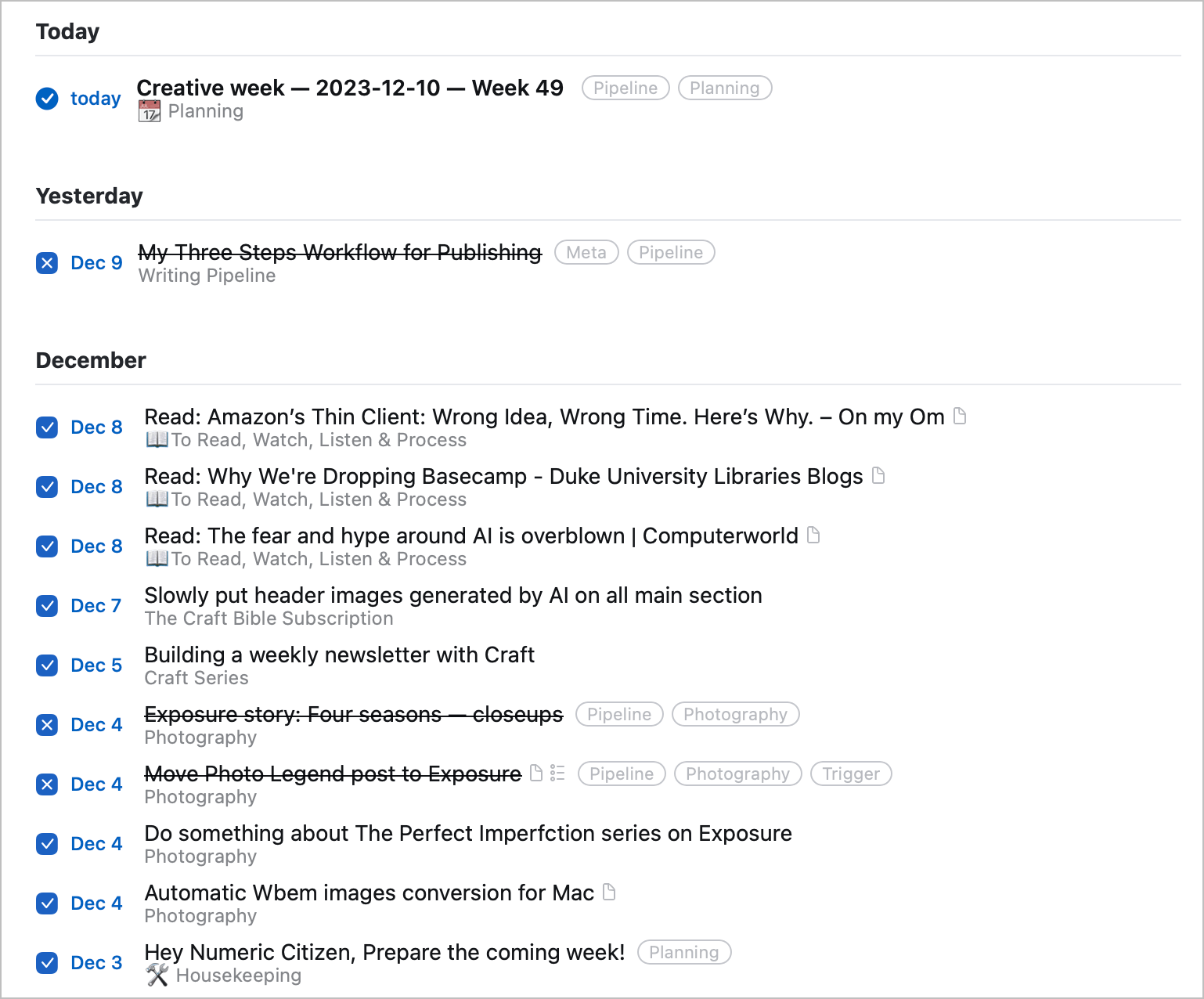 Here is my logbook, as seen in Things 3.