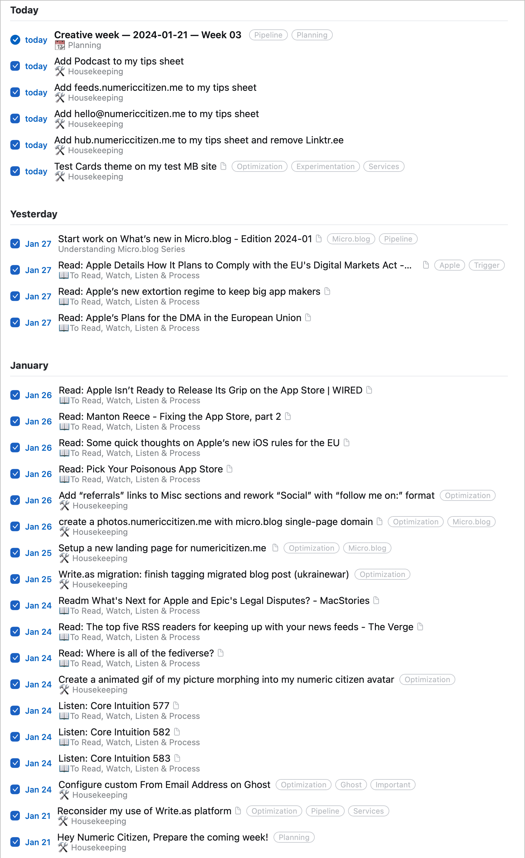 Here is my logbook, as seen in Things 3.