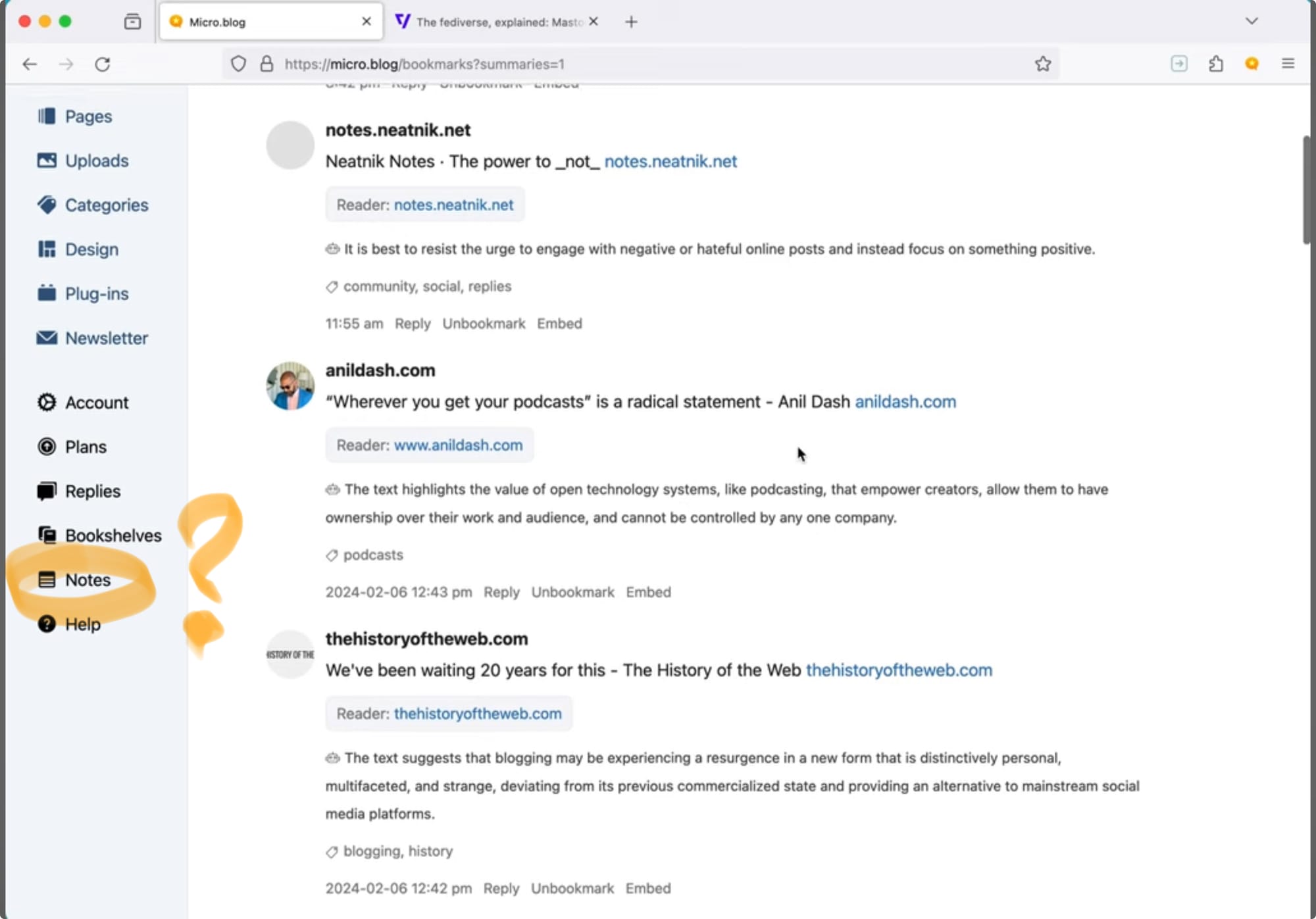 The upcoming new feature for Micro.blog premium users: Notes.