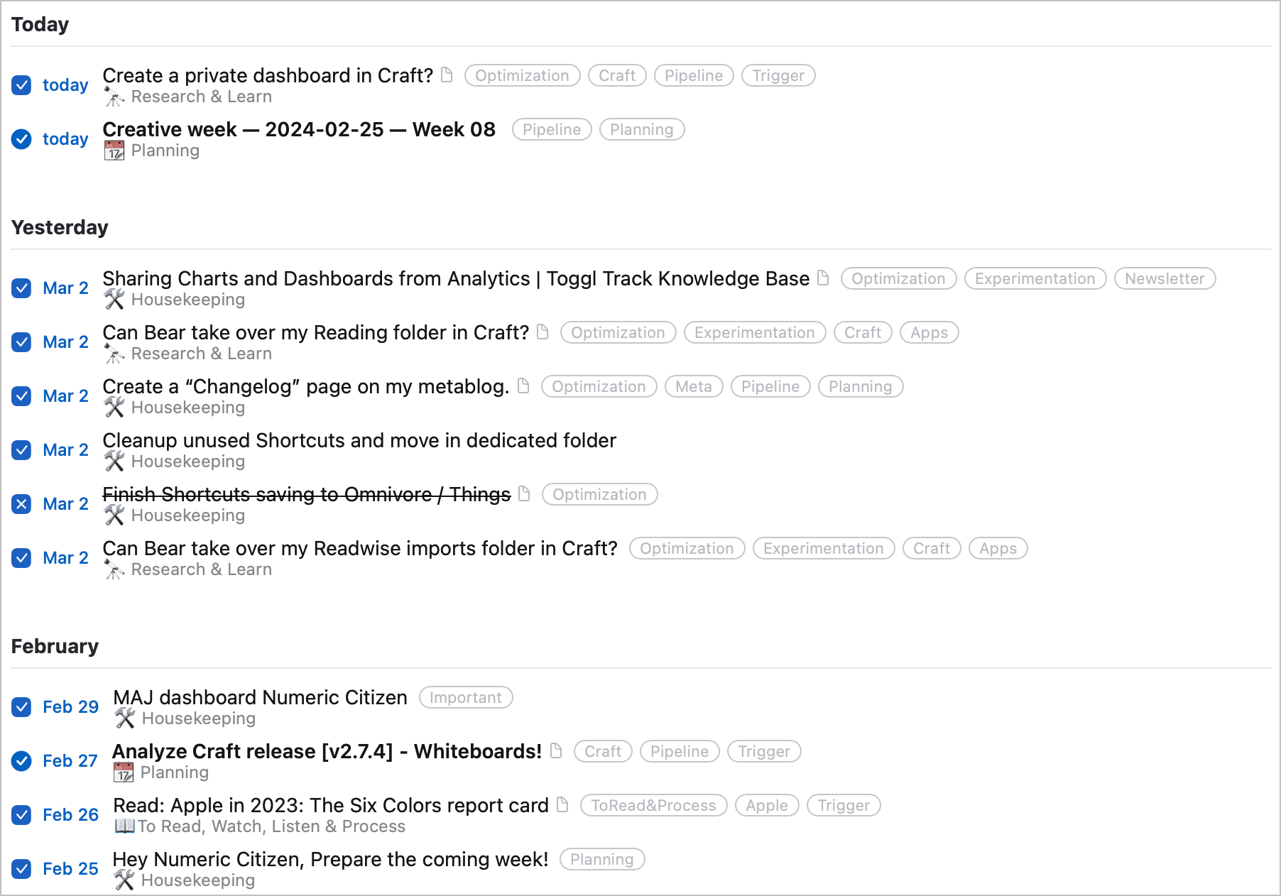 Here is my logbook, as seen in Things 3.