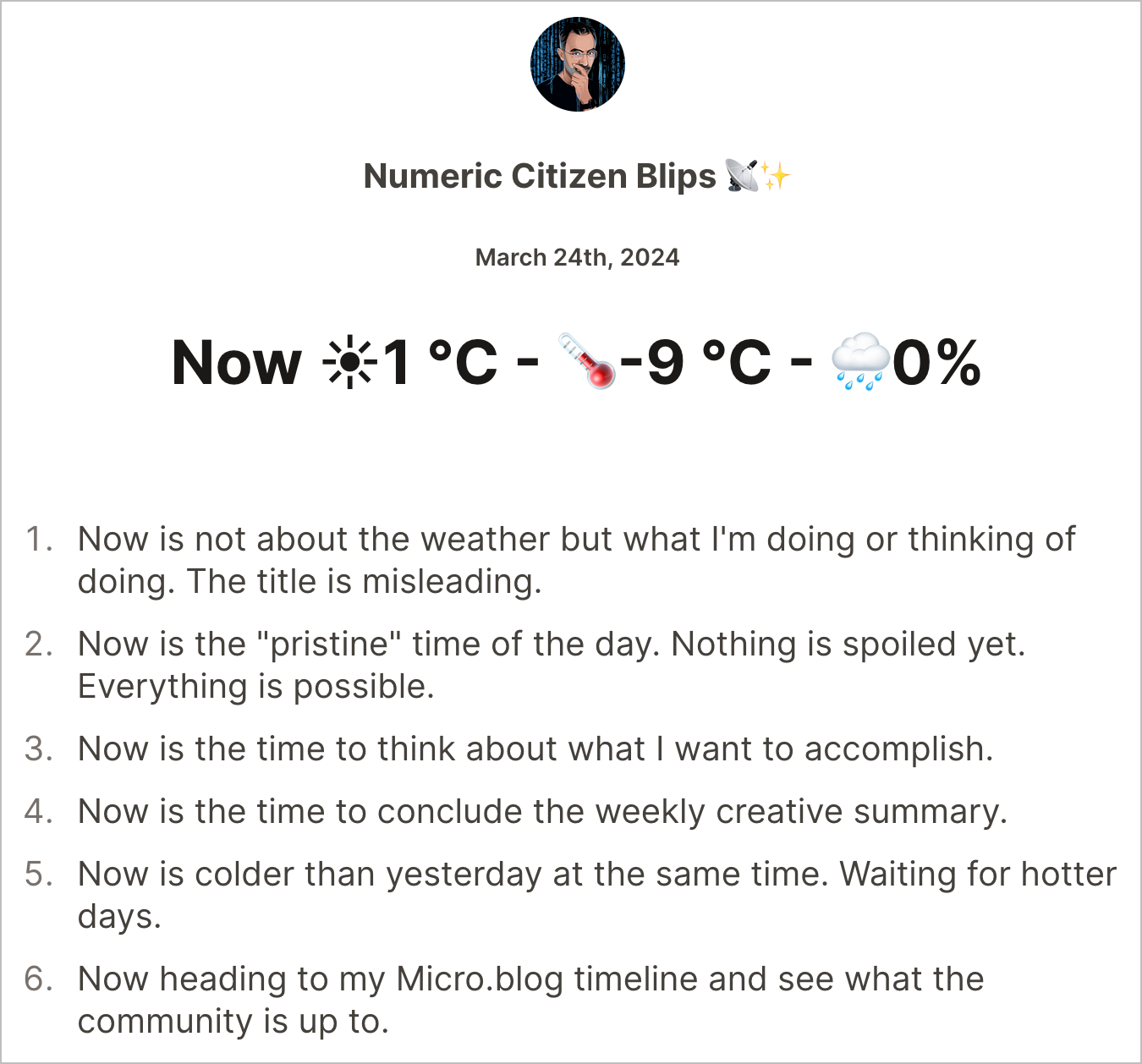 An example of a “Now” post on my Blips wesbite.