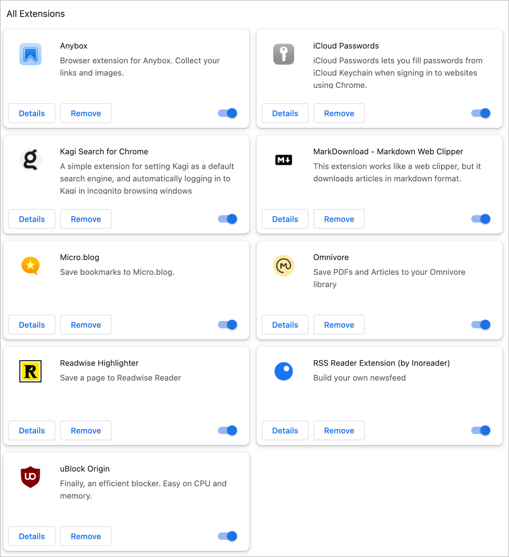 Browser extensions that I depend on.
