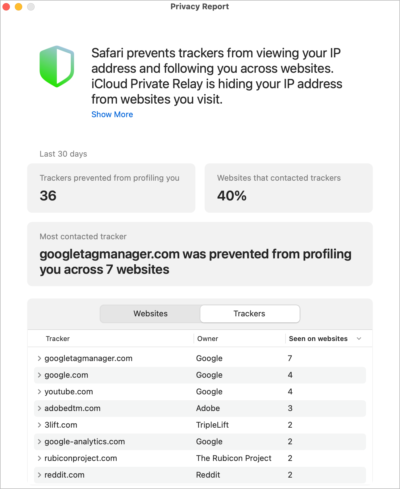 Apple Safari’s Privacy Report