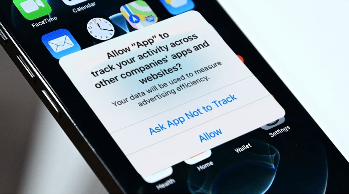 Apple’s App Tracking Transparency Request dialog box. 