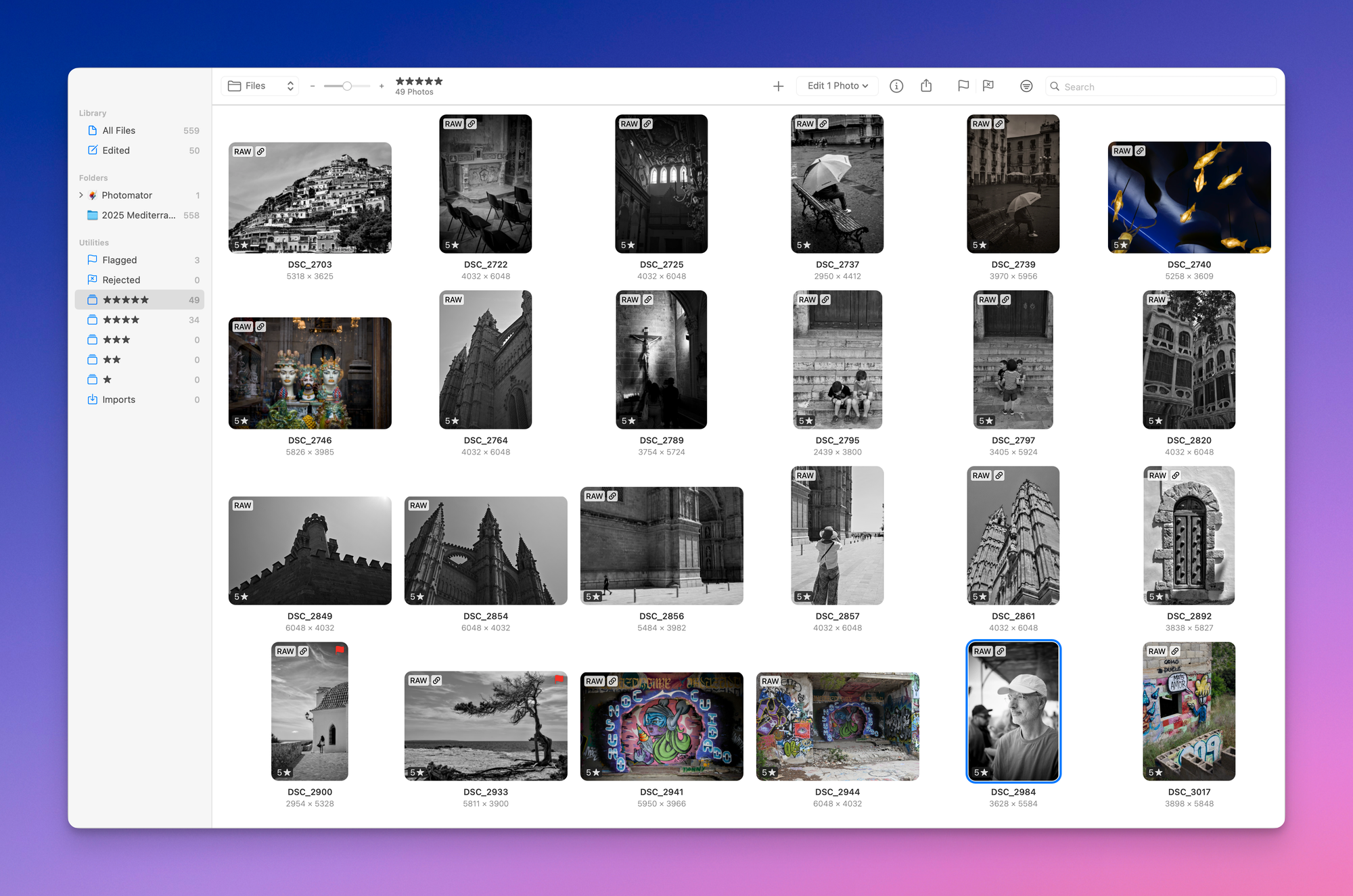 The Photomator app on my laptop to process recent images from my vacations in Europe.