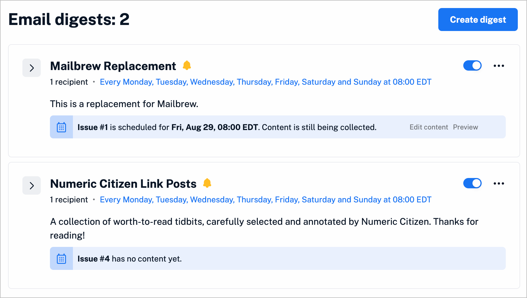 Email digests in Inoreader