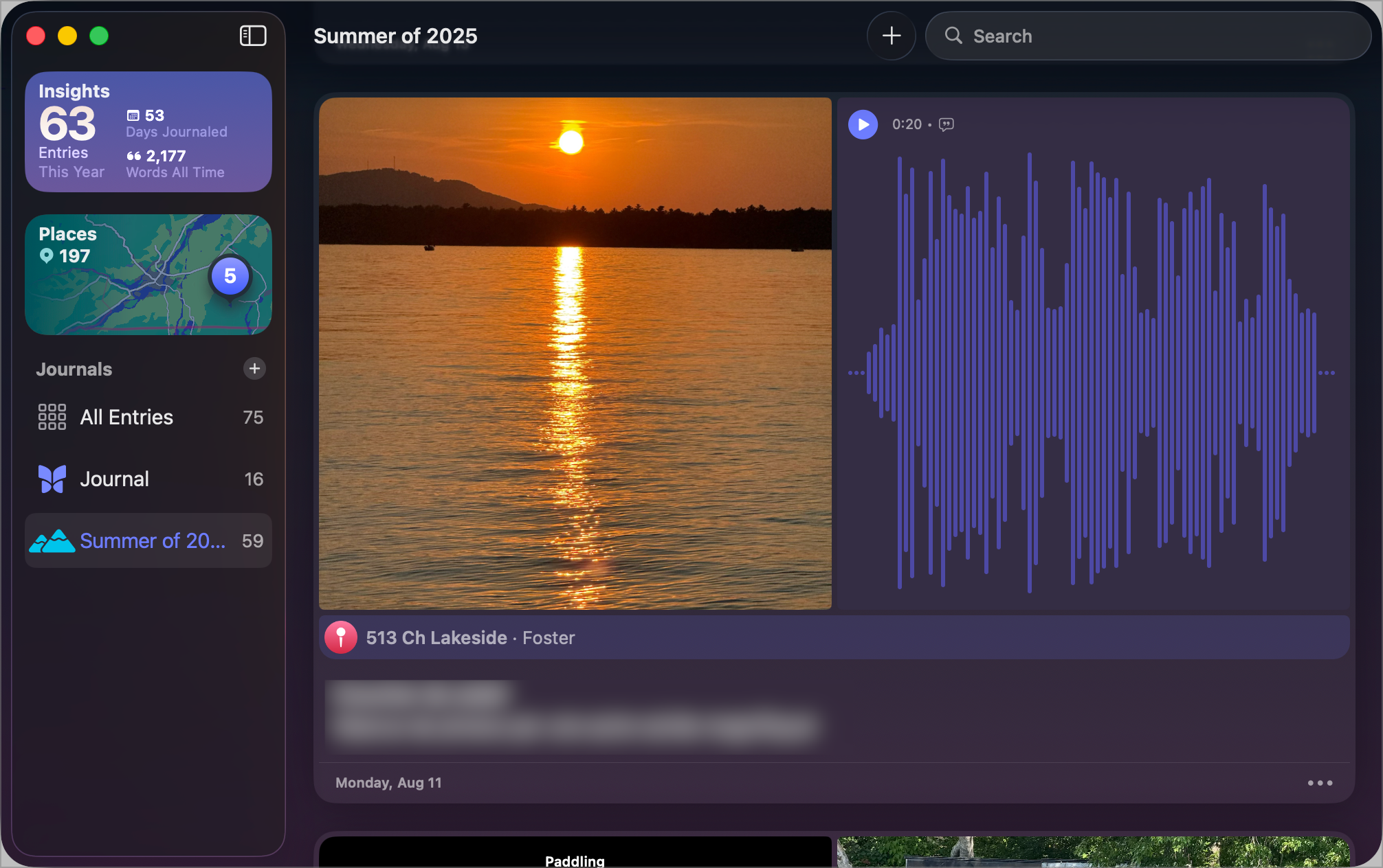 Images and audio cohabiting on the same journal entry.