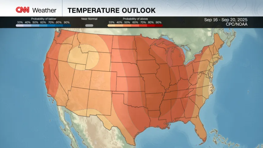 Upcoming temperatures for most of the US will be above normal. 
